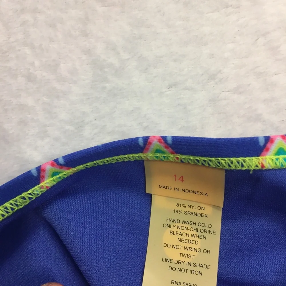 GB Girls Two Piece‎ Swimsuit Kids 14 Blue Neon Yellow New Geometric Bikini Set
